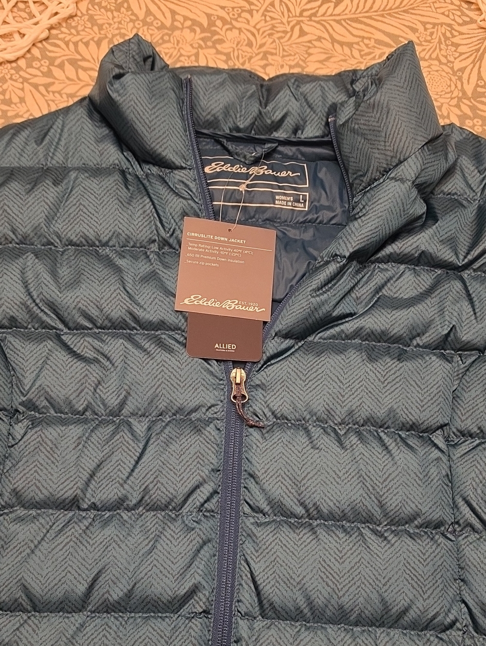 Eddie Bauer Womens' Dark Teal Chevron Puffer Jacket